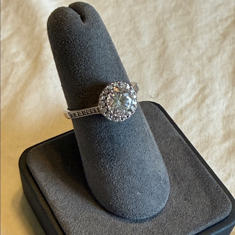 Sterling Silver Round Cut CZ Halo Ring